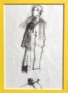 Jill Colchester OAS: Mr Unett's Man - Charcoal on 220gm cartridge paper. A3. Yellow Frame.