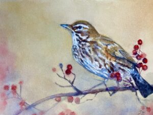 Janet Bird: ‘An Abundance of Berries’, watercolours on cold pressed paper, 12 x 16inches, £135