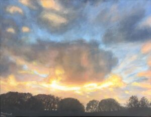 Anne Reavill: Sunset over streatley hill. OIl painting.  £150.