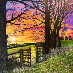 Louise Gustafson: Sunset over West Oxfordshire. SOLD