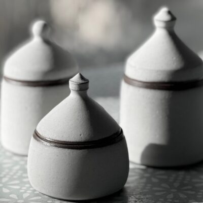 Jars in a soft oatmeal glaze