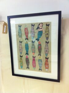 Lizzie Waterfield: Plenty of Fish, print and paper collage, 2016 (sold)