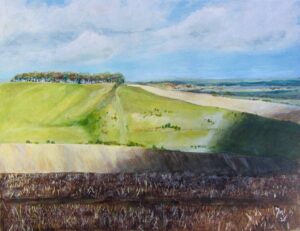 Margaret Horton: "Across the vale from the Ridgeway". Acrylic, 16" by 12", framed, £120