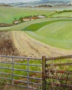 Margaret Horton: "On the Downs above Moulsford". Acrylic, 16" by 12", framed, £160