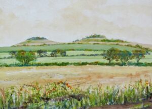 Margaret Horton: "The Clumps in. the landscape". Acrylic, 12" x 10', framed, £85
