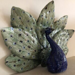 Philippa Norris WOA: A hand built decorative peacock, a colourful bit of fun.