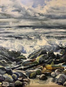Ros Murphy: Seascape "Rhossili Breakers" ltd Ed prints available from £165, c.40x50cm oil (orig.sold)