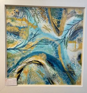 Sarah B Smith: View from the bridge, acrylic with collage, stencils.