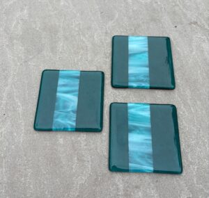 Alison Blanchard OCG, WOA: Peacock and white streaky coasters