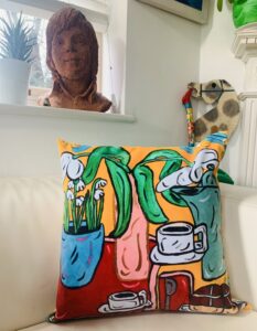 Barbara Harrison Caban: Still Life Velvet cushion cover with snowdrops - 16inch / 40cm