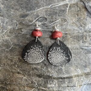 Alison Morris: Beautiful fossilised coral, which is uniquely patterned and shaped, sponge coral and silver, 4.5cm long