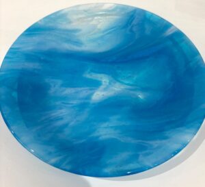 Alison Blanchard OCG, WOA: Turquoise Streaky bowl approx 29cm diameter