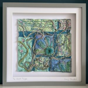 Ginny Staniford: The Quiet Tangle (upcycled textiles). Box framed. 32cm square. £60.