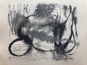 Helen Ward OAS: Leave well alone. Charcoal and ink drawing. Framed size 34.5 x 38 cm. £145.