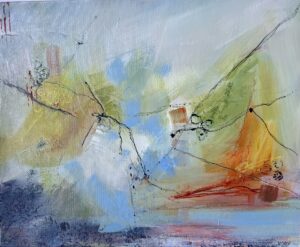 Karen Joy: Breath Between Lines acrylic on box canvas18x22" £350