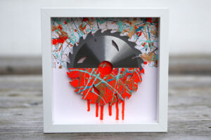 Ian Roxburgh: IR-ART-50-SAW BLADE-Orange Drips and Gold