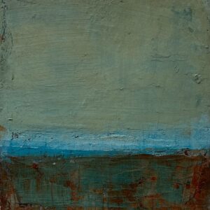 Hannah Vickery OAS: Abstract landscape in shades of muted red, blue and light green