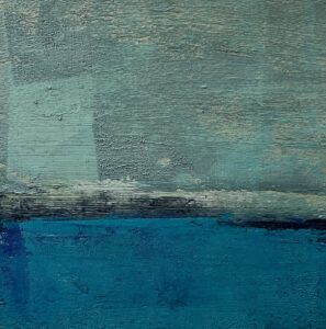 Hannah Vickery OAS: Abstract landscape on paper in teal and green/grey