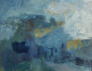 Jacqueline Abel: Hill Shrouded in clouds - Oil on Board - 38 x 35 cm