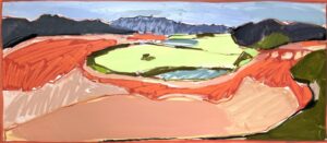 Josie Clouting: Orange River, oil, oil bar on wood panel, 90 x 40cm