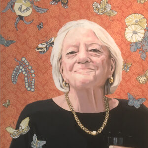 Kevin Hinton: Portrait of Gretchen (cropped). Oil on cradled panel, 20 x 24 inches.