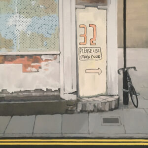 Kevin Hinton: Please use other door (cropped). Oil on canvas, 10 x 14 inches.