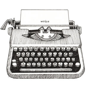 Kevin Hinton: Old typewriter, from my daily drawings. Pen and ink 8 x 8 cm approx..
