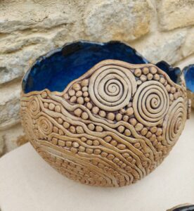 Alison Holmans: large bowls made with coils or impressed leaves