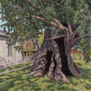 Linda Benton: Yew Tree, oldest tree in Didcot, oil on board.