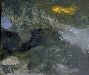 Jacqueline Abel: Landscape with Yellow Cloud - Oil on Board - 31 x 27 cm