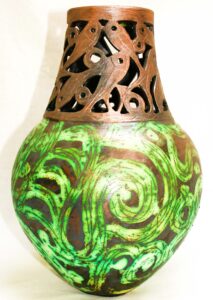 Hannelore Meinhold-Morgan OCG: Large Copper Top Vase, Vibrant Forest HMM