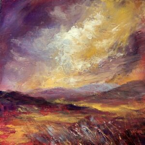 Cathryn Jeff: Late Summer Hills, Acrylic on panel, 11x11" framed, £78