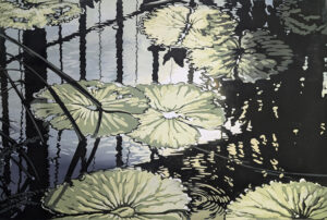 Alexandra Buckle: Lily House light linocut by Alexandra Buckle