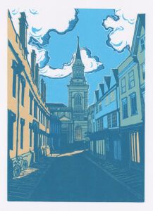 Sally-Anne Stewart OAS: 'Lincoln College, Turl Street' linocut print