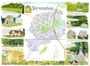 Linda Benton: Illustrated Map of Steventon, ink and watercolour