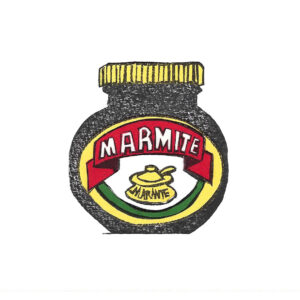 Lizzie Waterfield: Marmite, print and paper collage, 2025