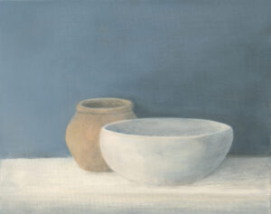 Caroline Meynell: 'Pair of bowls' oil on canvas 24 x 30cm