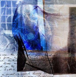 Etain O'Carroll: A mixed media image with handwriting, a window and bicycle