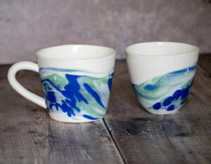 Laura Murphy: Marbled rivers translucent porcelain mug and cup