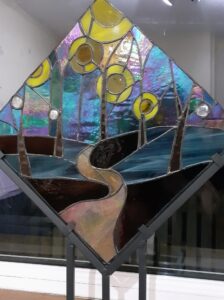 Sharon Rich WOA: "Nightwalk" Copper-foiled stained glass panel