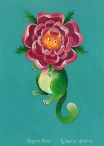 Ruth Harris (Catkin Studio): "National Flower Cat" by Ruth Harris | Catkin Tree Studio - available as prints on greetings cards via website or Artweeks venue, £2.50