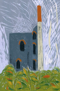 Catriona Brodribb OPC: 'Old Tin Mine', woodcut & pochoir
