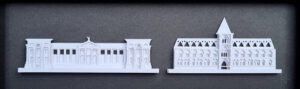 Kate Hipkiss OAS, OCG: Miniscape: Oxford Ashmolean and Natural History Museum, handcut layered paper