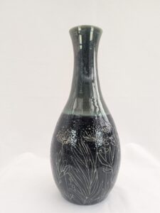 Tanya Hill OCG: Stoneware ceramic vase with sgraffito flowers