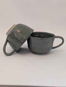 Marcus Wattam: Cups. Stonewear.  Hinksey Swimming Pool Blue Glaze