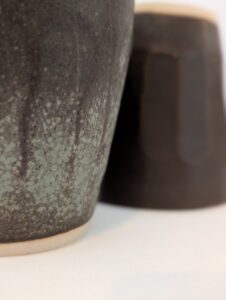 Marcus Wattam: Beakers. Recycled mixed Stonewear. Nude and Temoku Glaze.