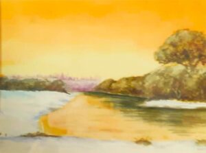 Jennie Fairweather: Port Meadow (oxford) in the winter. watercolour on paper, mounted and framed