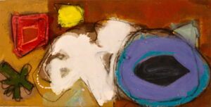 Belinda Ellis: Belinda Ellis 'Red, White, Blue and Black' 2022, oil & charcoal, 47 x 88cm