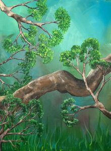 Jessica Holzhausen: Spring Awakening, inspired by tree branches in the Oxford Botanic Garden, acrylics on canvas