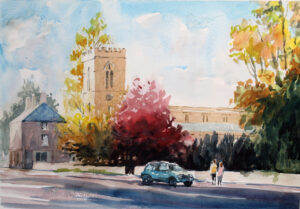 Daniel Blackmore: St Giles' church in autumn light, £100